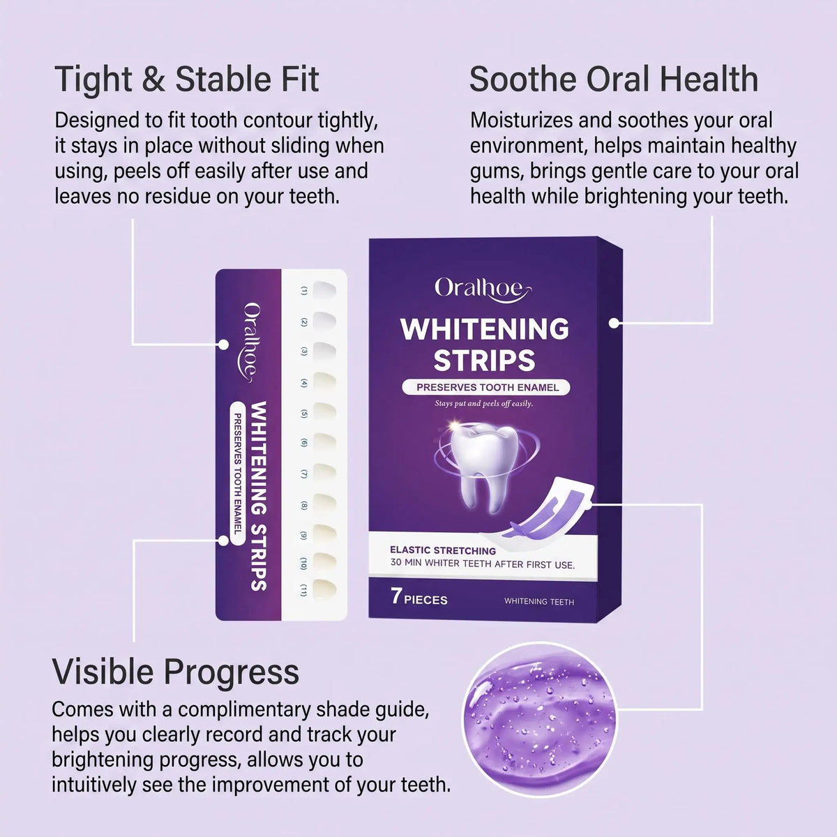 Purple Teeth Whitening Strips Gentle Formula Enamel Safe Stain Removal Sensitive Teeth Care Bleaching Shade Guide Dental Care Patches