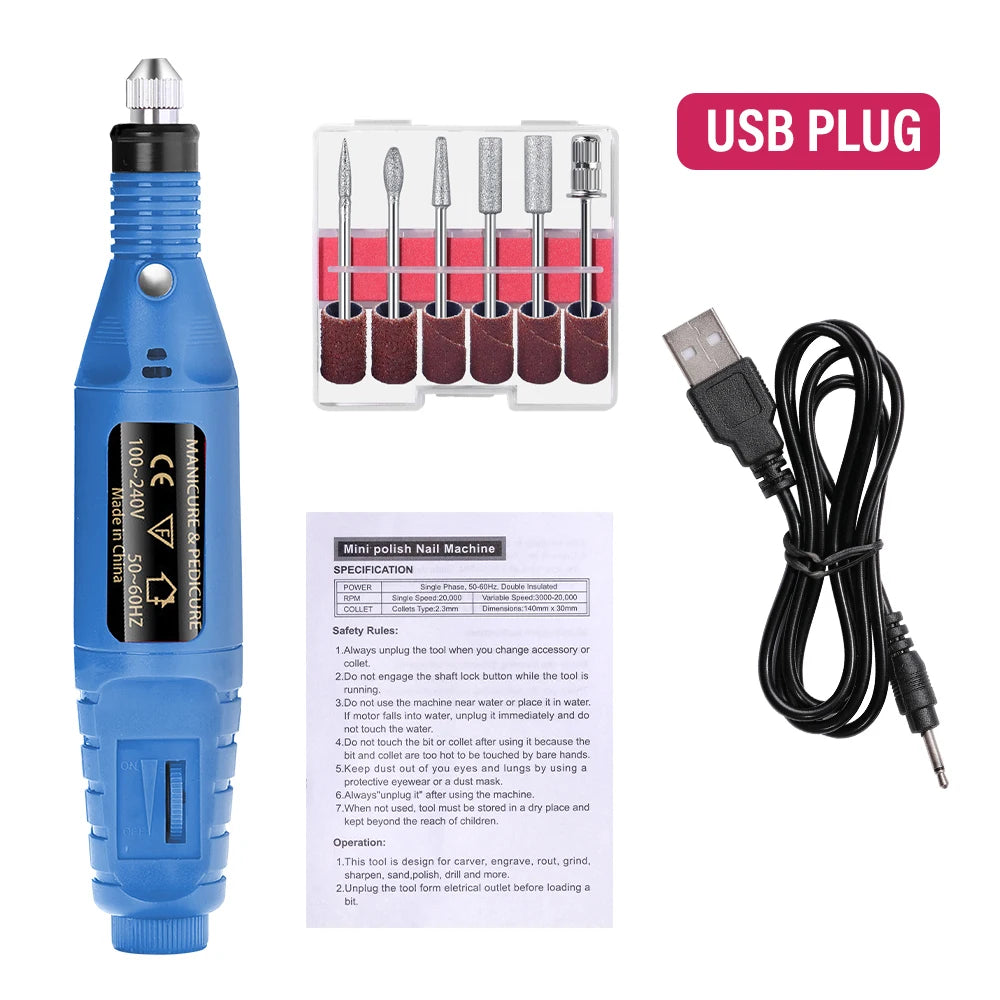LULAA Electric Nail Drill Machine Set Pedicure Grinding Equipment Mill For Manicure  Professional Strong Nail Polishing Tool
