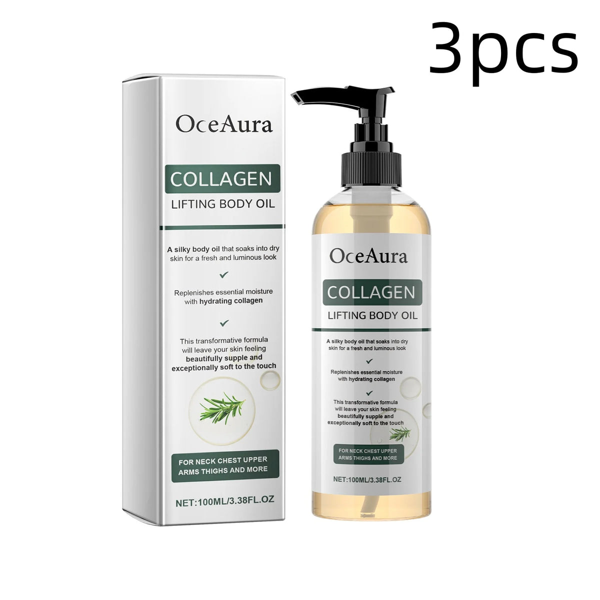 OceAura Collagen Body Oil Enhance Skin Elasticity Wrinkle Remover Cellulite Massage Care Refreshing Rosemary Lift Body Oil 100ml