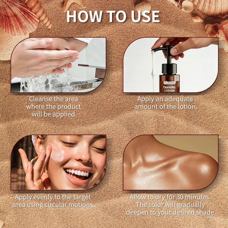 Sunless Tanning Lotion-Tanner Glow 30 Min Fast Natural Color Development Even Skin Tone No Sun Bronzed Look Self-Tanning Lotion