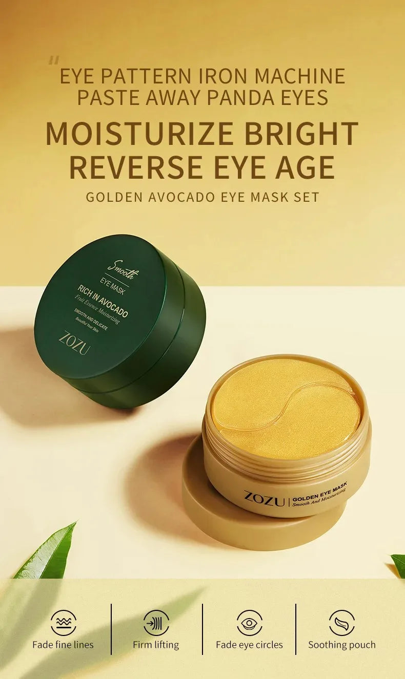60/120 Pieces Eye Mask Avocado Gold Moisturize Firming Improve Eye Bags Eye Patches Anti Wrinkle Eye Patches for Dark Circles
