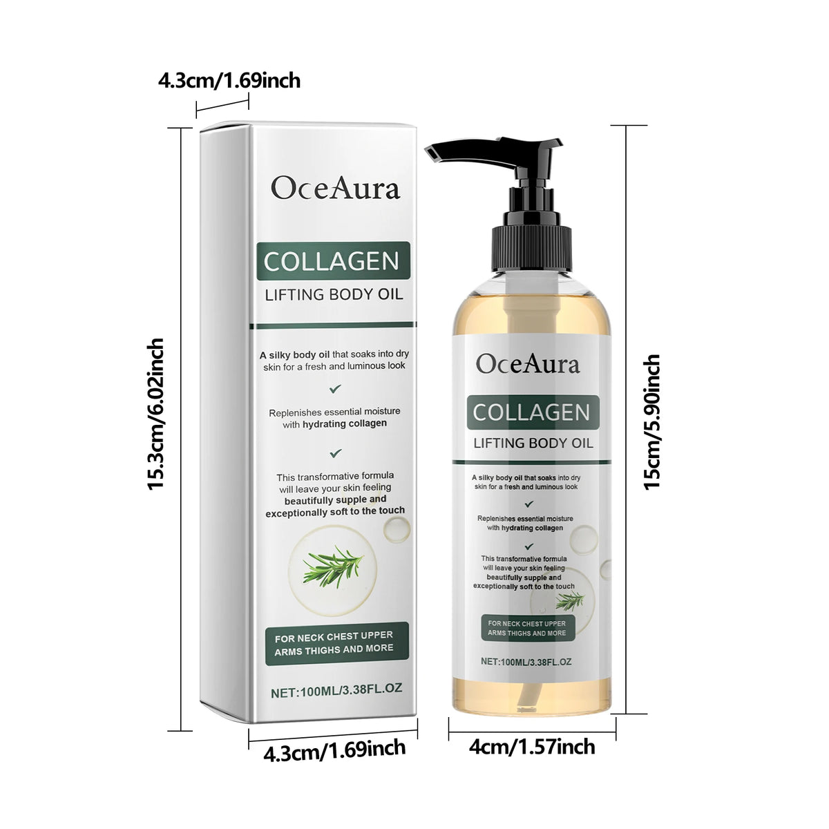 OceAura Collagen Lifting Body Oil, Firming Body Oil, Compact Body Oil, Massage Oil, Women Collagen Skin Tightening 100ml