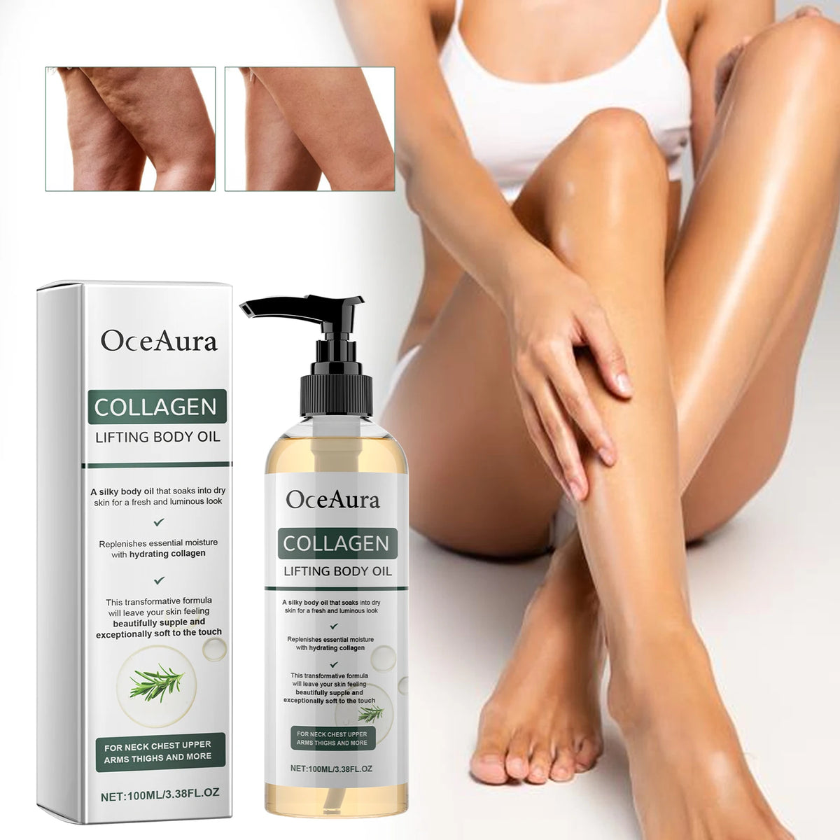 OceAura Collagen Lifting Body Oil, Firming Body Oil, Compact Body Oil, Massage Oil, Women Collagen Skin Tightening 100ml