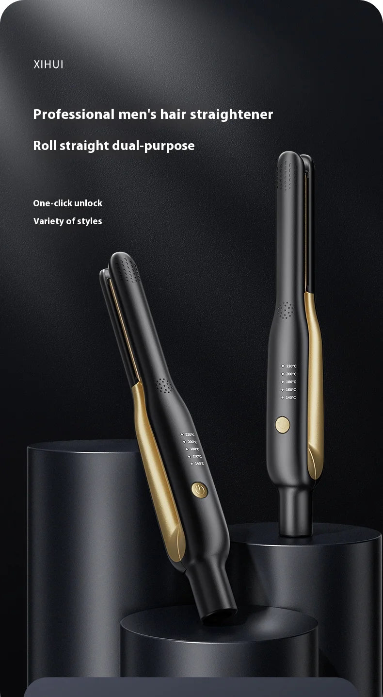 2-in-1 Mini Hair Straightener & Curler - Ceramic Fast Heating 140-220°C - Portable Flat Iron for Short Hair Travel Styling