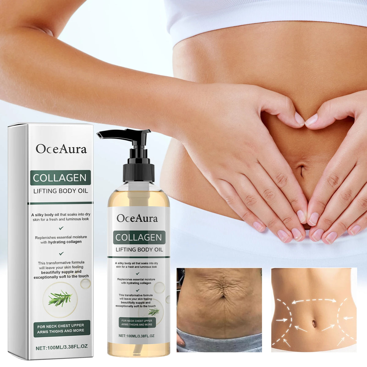 OceAura Collagen Lifting Body Oil, Firming Body Oil, Compact Body Oil, Massage Oil, Women Collagen Skin Tightening 100ml