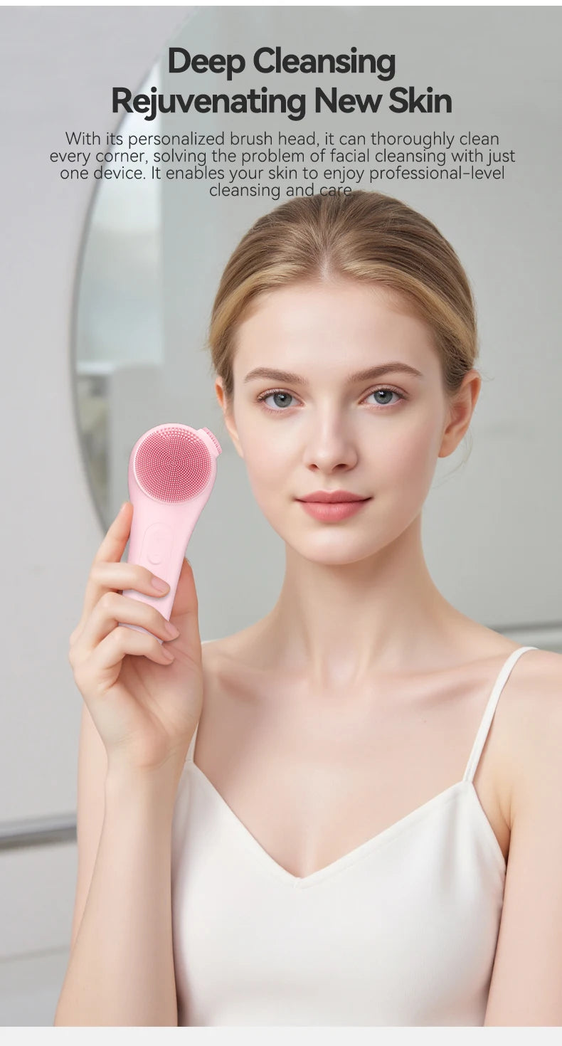 Silicone Face Scrubber, Waterproof Rechargeable Facial Cleansing Brush, 5 Cleansing Modes with Nose Brush for Women & Men Electr