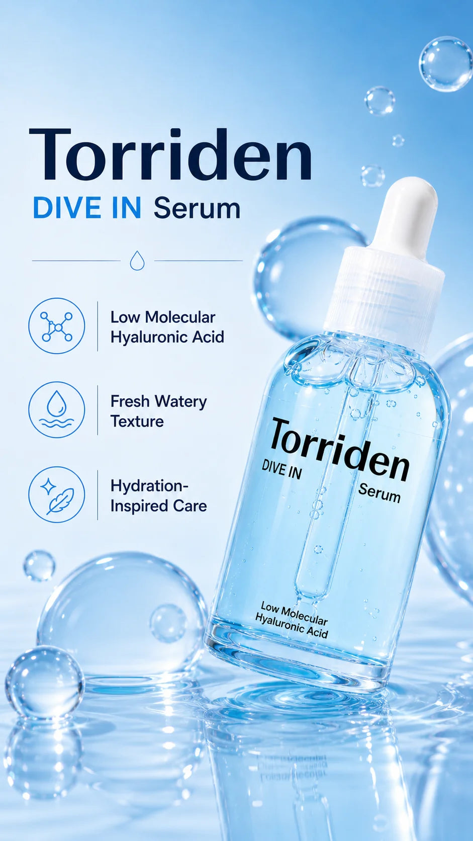 Torriden DIVE-IN Serum with Low-Molecular Hyaluronic Acid, Intensive Hydration & Moisture Lock, Visible Freshness, Lightweight
