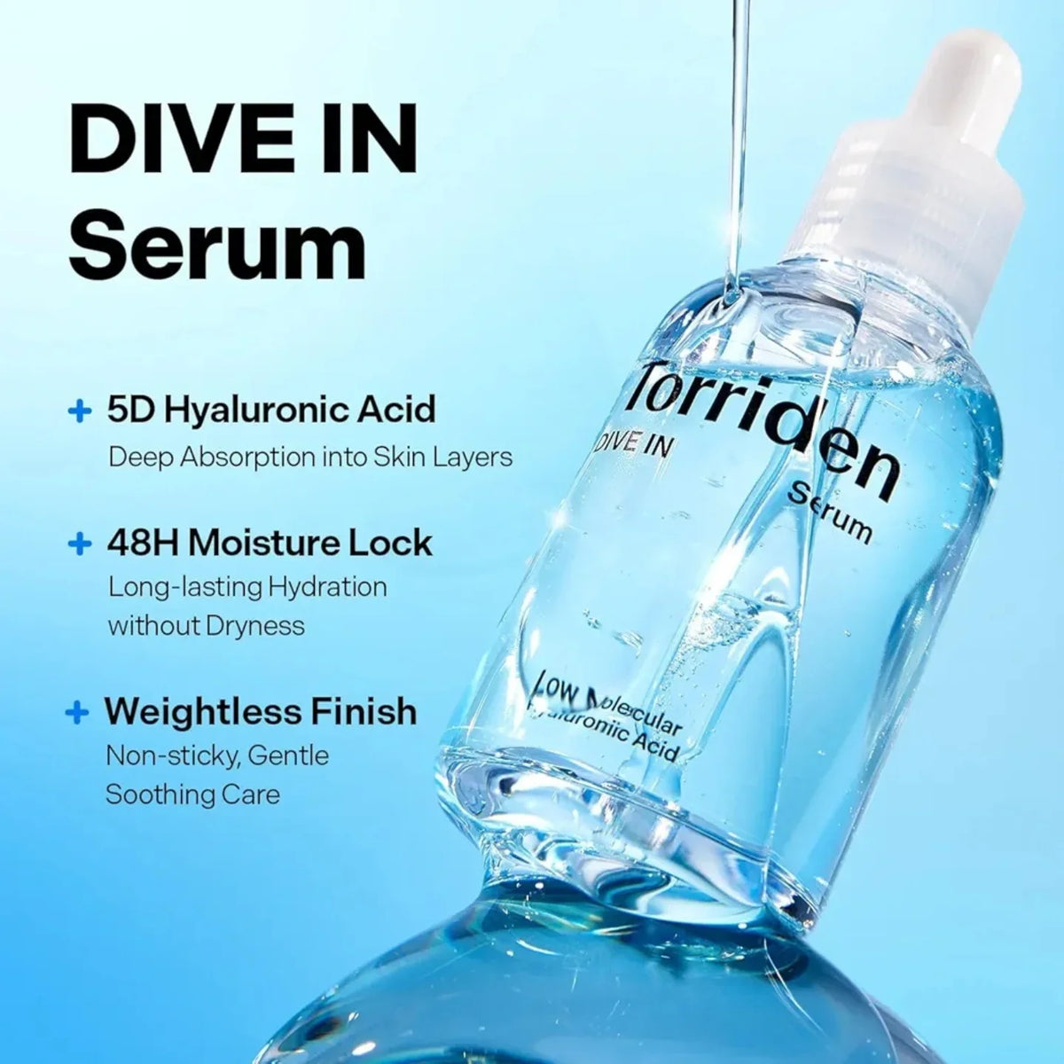Torriden DIVE-IN Serum with Low-Molecular Hyaluronic Acid, Intensive Hydration & Moisture Lock, Visible Freshness, Lightweight