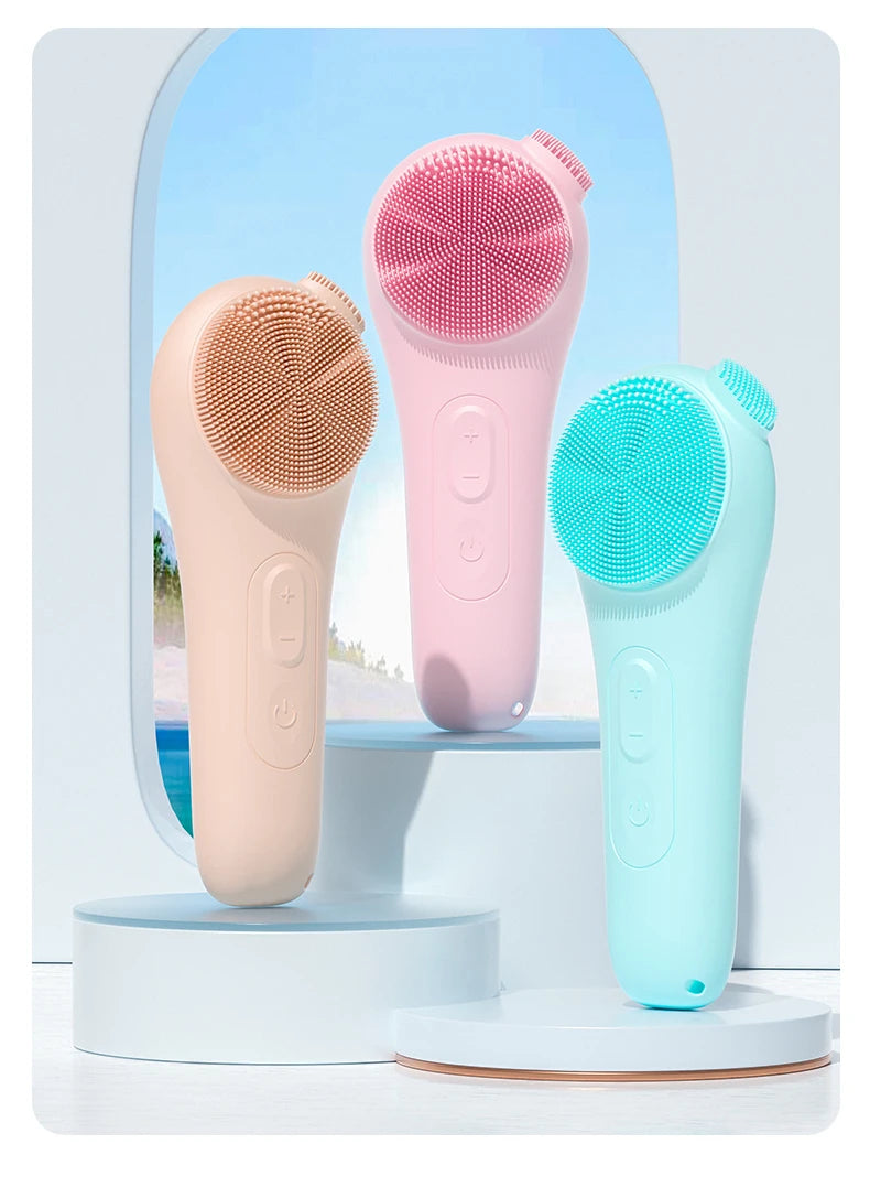 Silicone Face Scrubber, Waterproof Rechargeable Facial Cleansing Brush, 5 Cleansing Modes with Nose Brush for Women & Men Electr