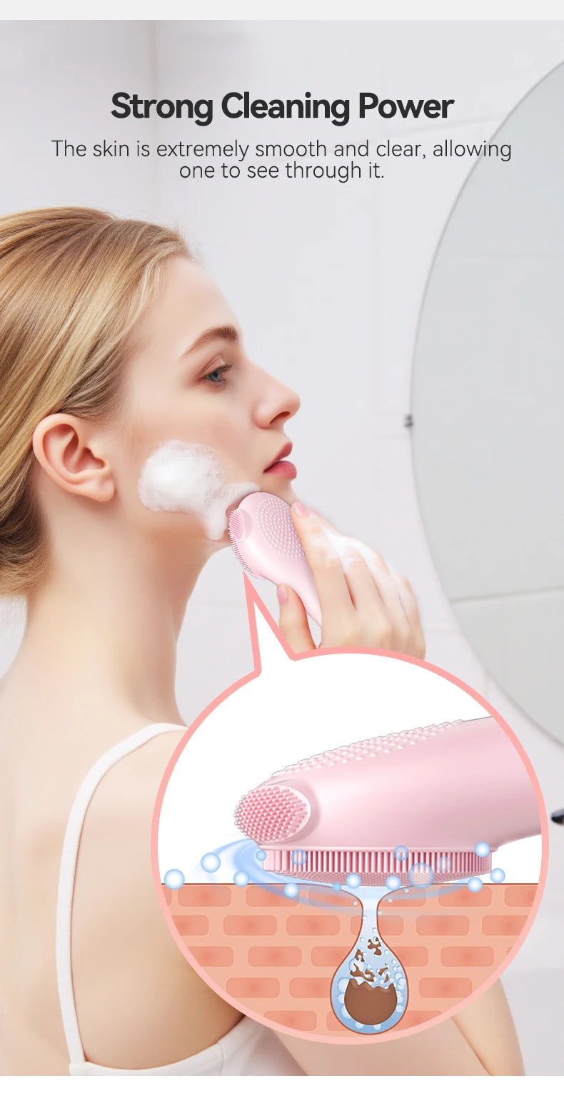 Silicone Face Scrubber, Waterproof Rechargeable Facial Cleansing Brush, 5 Cleansing Modes with Nose Brush for Women & Men Electr
