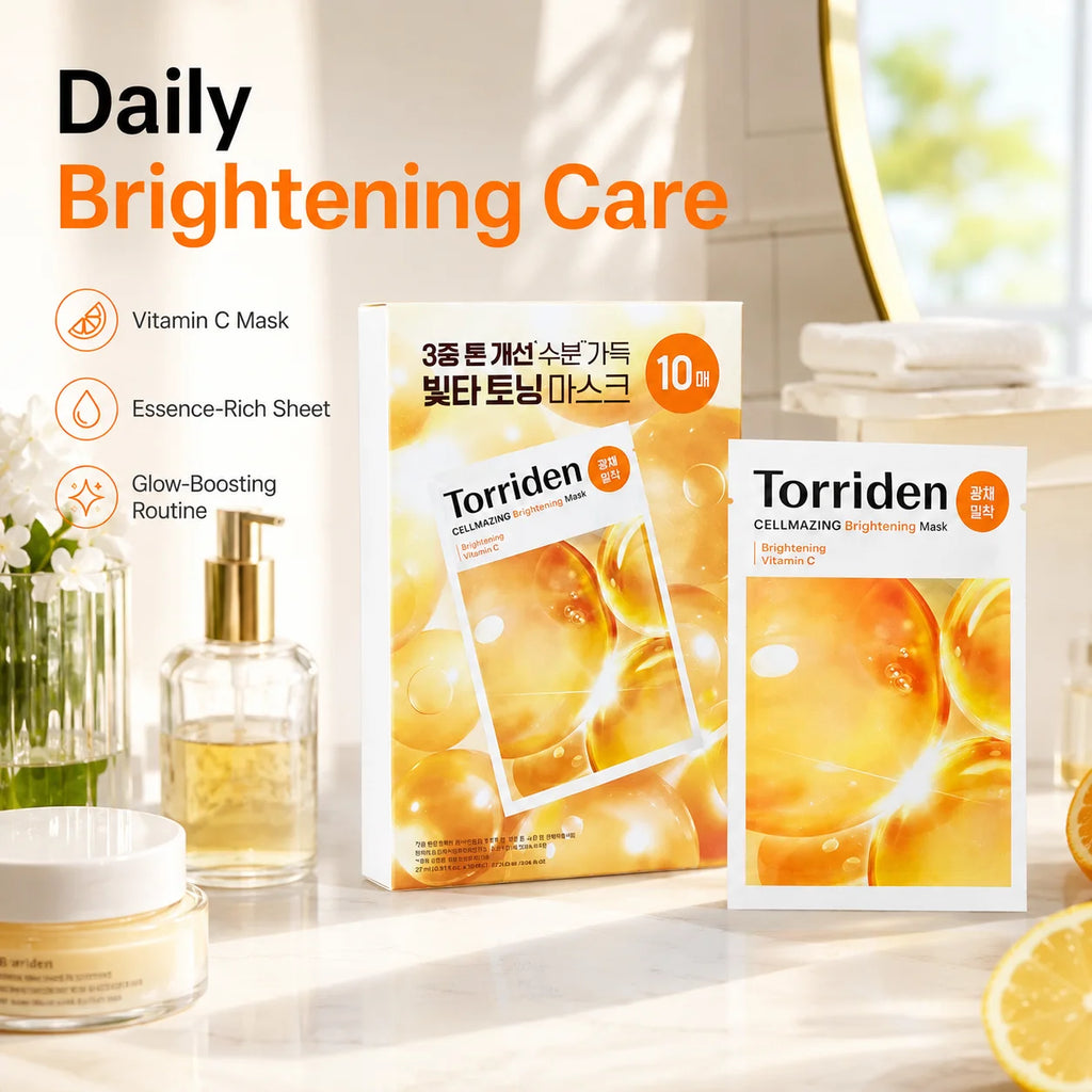 Torriden Cellmazing Brightening Mask 10Pcs, Vitamin C Hydrating Facial Sheet Mask, Anti‑Dullness Even Skin Tone Glow Moisturizin