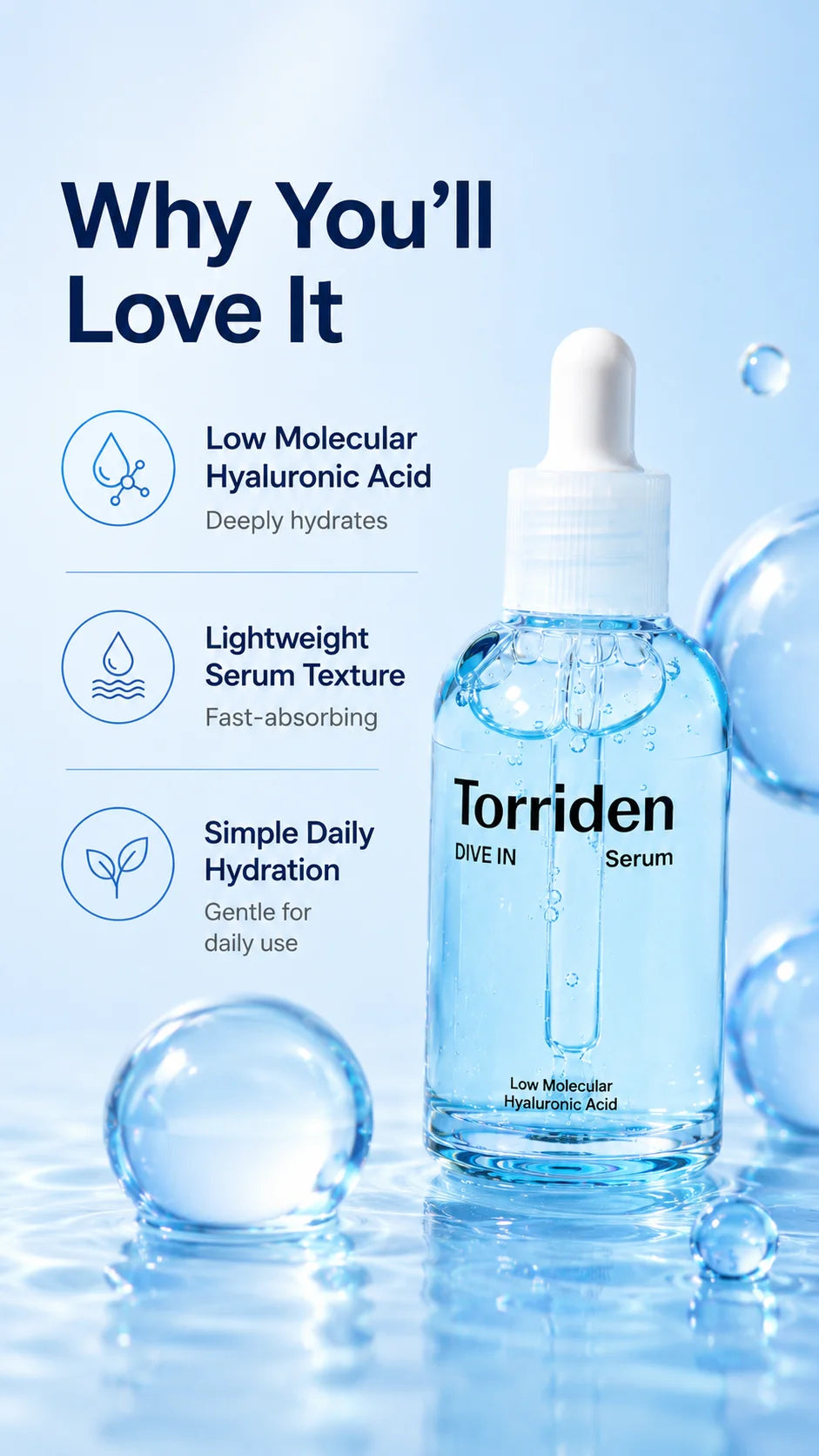 Torriden DIVE-IN Serum with Low-Molecular Hyaluronic Acid, Intensive Hydration & Moisture Lock, Visible Freshness, Lightweight