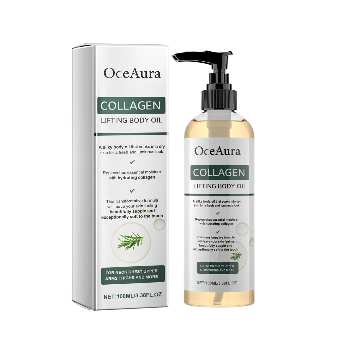 OceAura Collagen Body Oil Enhance Skin Elasticity Wrinkle Remover Cellulite Massage Care Refreshing Rosemary Lift Body Oil 100ml