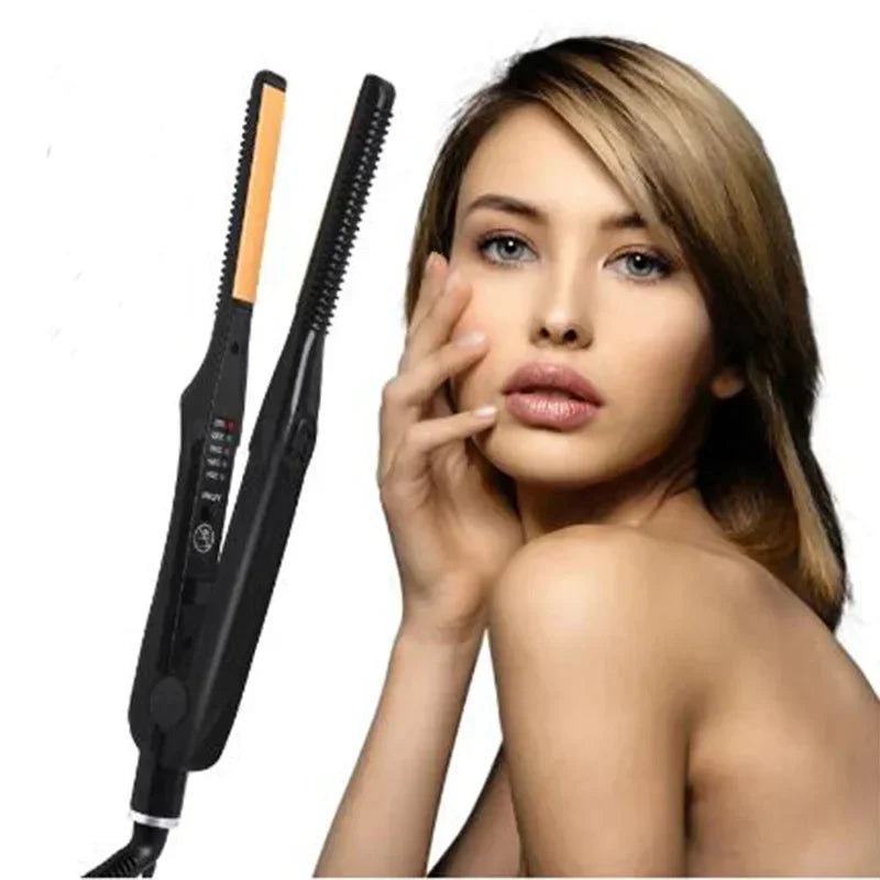 2-in-1 Mini Hair Straightener Curling Iron Professional Ceramic Short Flat Iron for Women & Men Beard Straightener