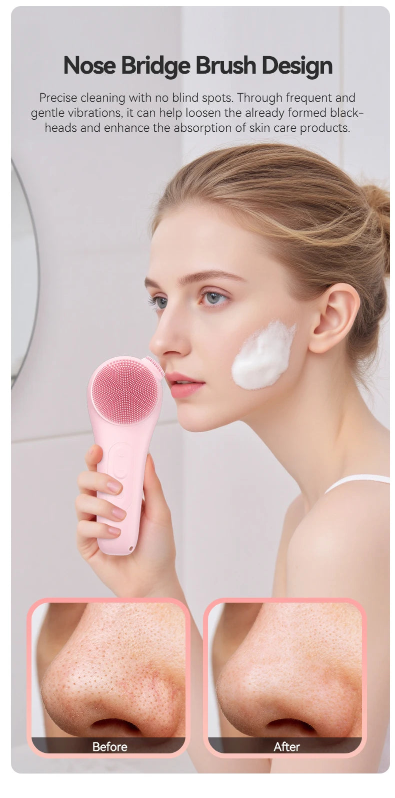 Silicone Face Scrubber, Waterproof Rechargeable Facial Cleansing Brush, 5 Cleansing Modes with Nose Brush for Women & Men Electr