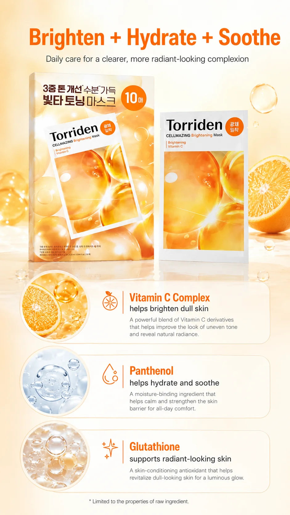 Torriden Cellmazing Brightening Mask 10Pcs, Vitamin C Hydrating Facial Sheet Mask, Anti‑Dullness Even Skin Tone Glow Moisturizin