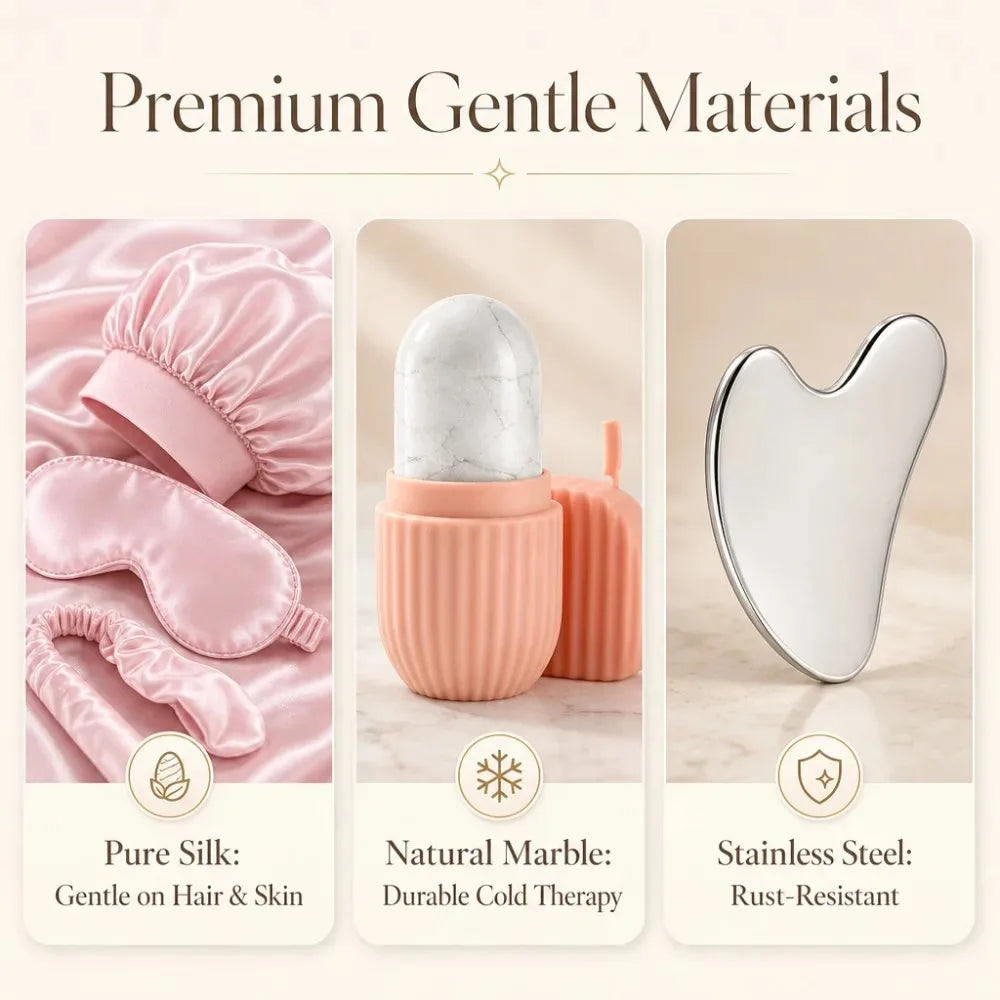 3/4/5/9Pcs Silk Sleep Set Eye Mask Satin Bonnet Memory Foam Pillow Gua Sha Ice Roller Face Massager Women Gift Style Accessories