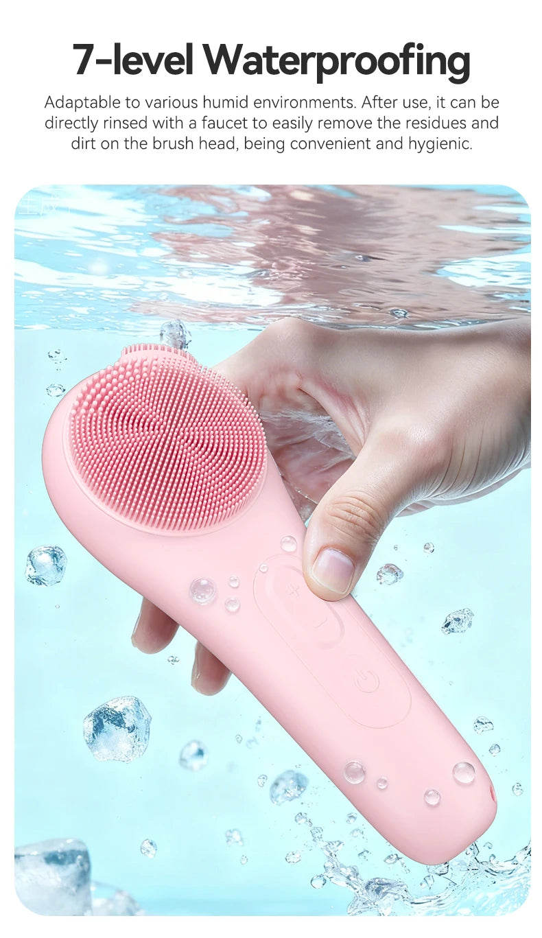 Silicone Face Scrubber, Waterproof Rechargeable Facial Cleansing Brush, 5 Cleansing Modes with Nose Brush for Women & Men Electr