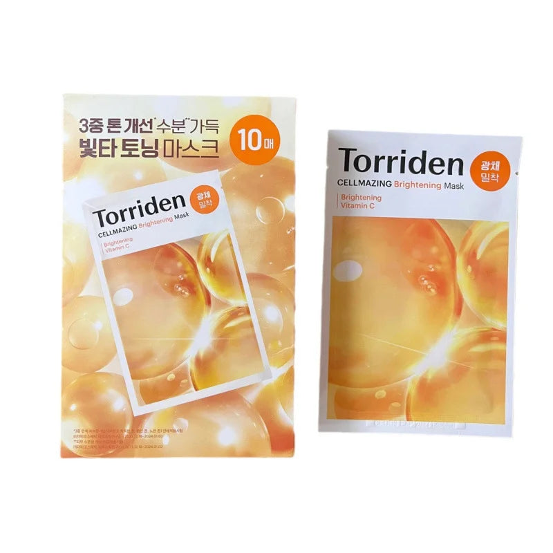 Torriden Cellmazing Brightening Mask 10Pcs, Vitamin C Hydrating Facial Sheet Mask, Anti‑Dullness Even Skin Tone Glow Moisturizin