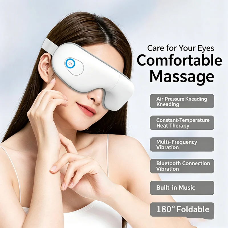 Folding Eye Massager Eye Mask with Bluetooth Music Airbag Compression Eye Care Device Gift for Eye Strain Dry Eye Improve Sleep