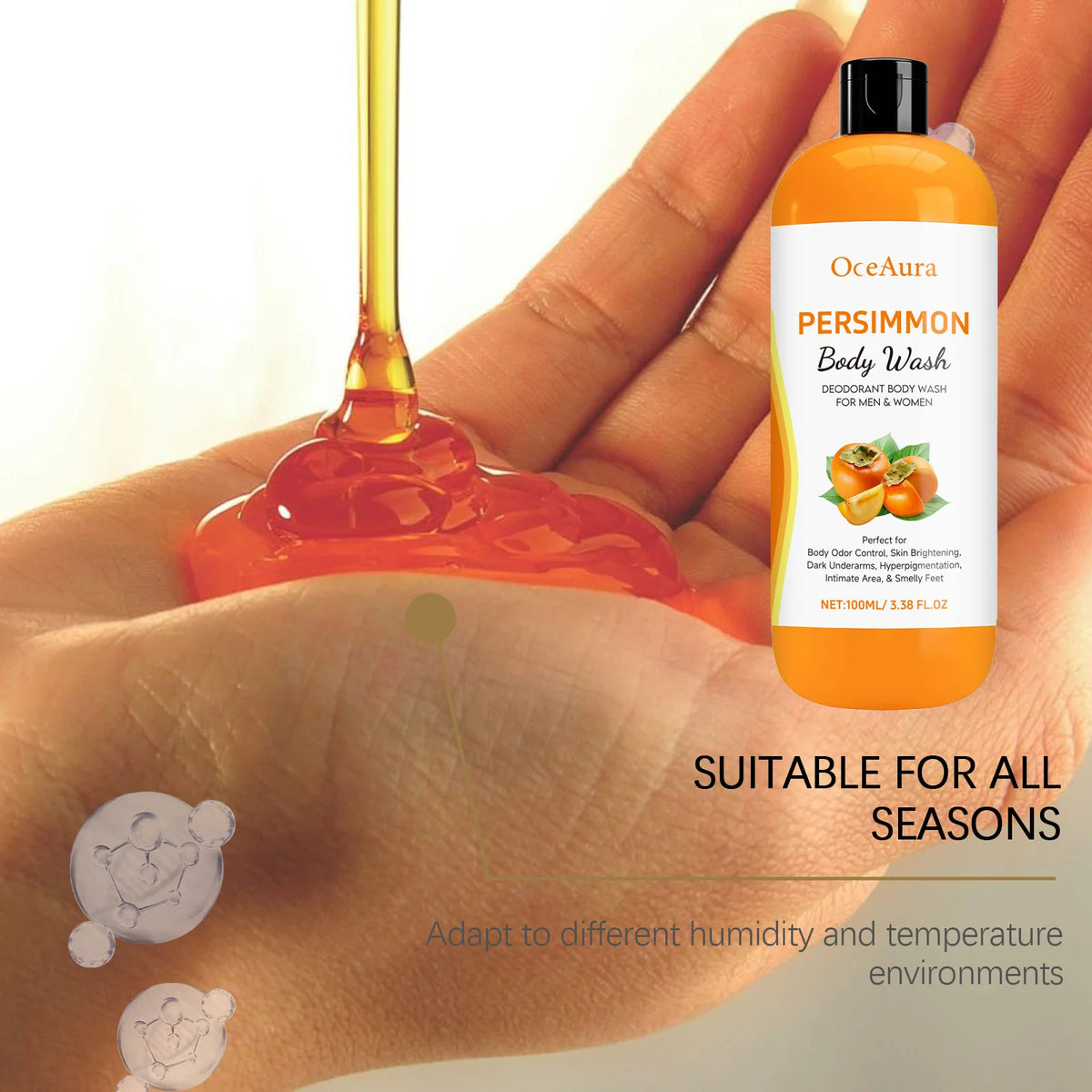 Persimmon Body Wash Gel Gentle Cleansing Moisturizing Skin Exfoliating Shower Gel Smooth Soft Body Odor Remover Bath Products